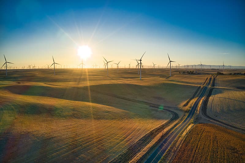 Montezuma Hills wind turbines overlooking Rio Vista and Sacramento River Delta farmland